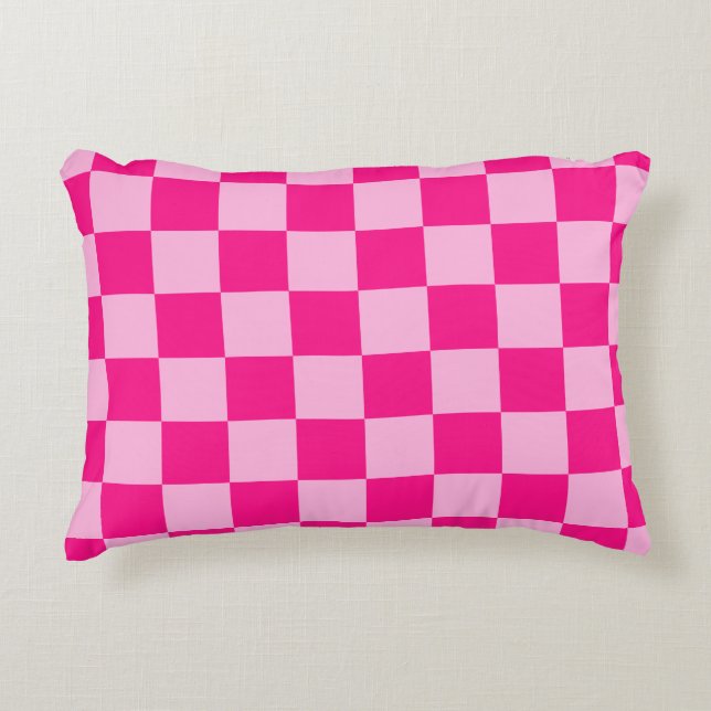 Chequered squares light hot pink geometric retro decorative cushion (Front)