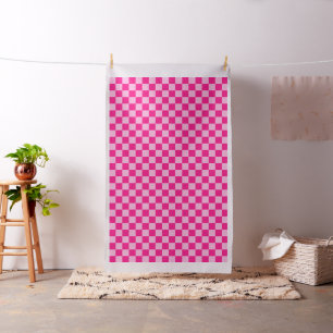 Chequered squares light hot pink geometric retro fabric