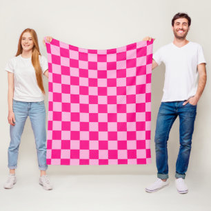 Chequered squares light hot pink geometric retro fleece blanket