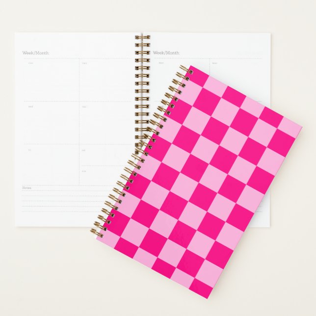 Chequered squares light hot pink geometric retro planner (Display)