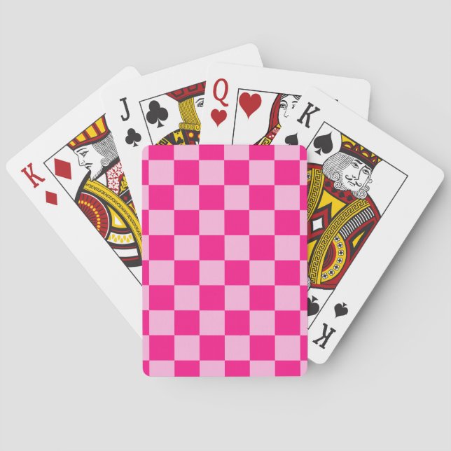 Chequered squares light hot pink geometric retro playing cards (Back)