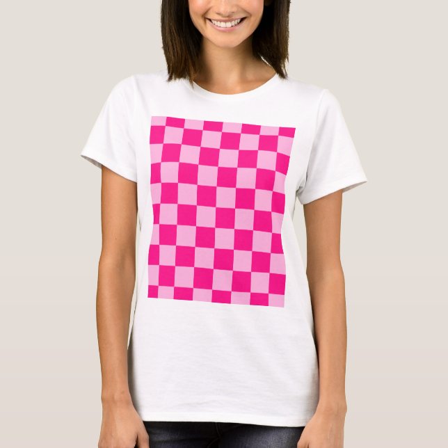 Chequered squares light hot pink geometric retro T-Shirt (Front)