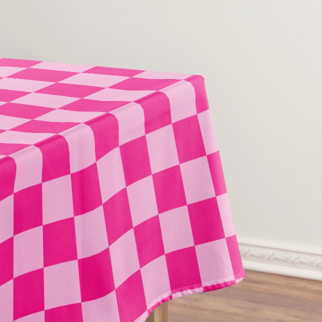 Chequered squares light hot pink geometric retro tablecloth (In Situ)