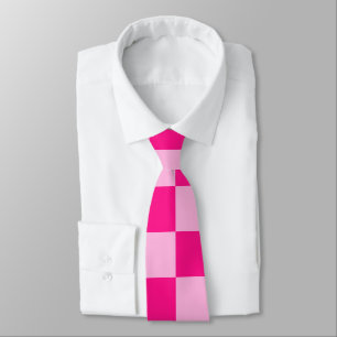Chequered squares light hot pink geometric retro tie