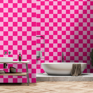 Chequered squares light hot pink geometric retro wallpaper