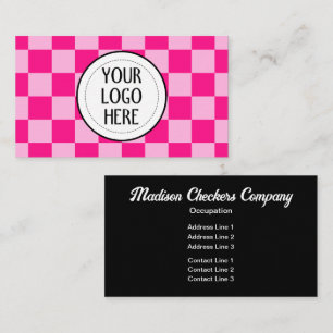 Chequered squares light hot pink retro Company Log Business Card