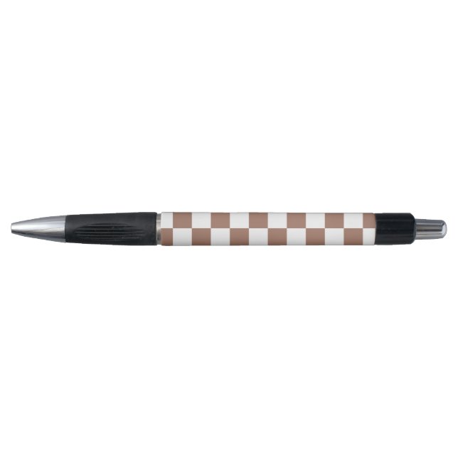 Chequered squares mocha brown white geometric retr (Front)