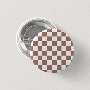 Chequered squares mocha brown white geometric retr 3 cm round badge