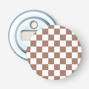 Chequered squares mocha brown white geometric retr bottle opener