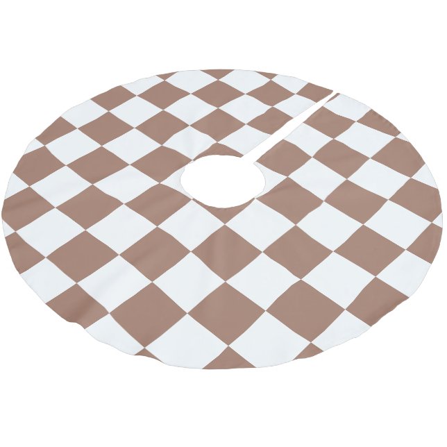 Chequered squares mocha brown white geometric retr brushed polyester tree skirt (Angled)