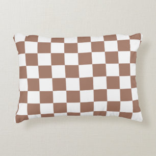 Chequered squares mocha brown white geometric retr decorative cushion