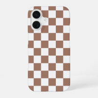 Chequered squares mocha brown white geometric retr