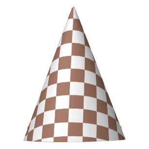 Chequered squares mocha brown white geometric retr party hat