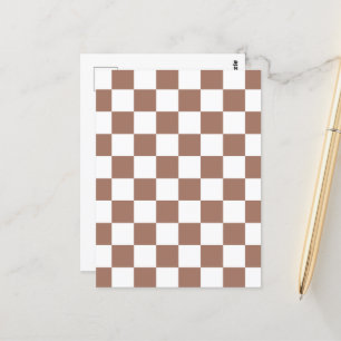 Chequered squares mocha brown white geometric retr postcard
