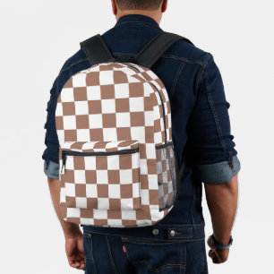 Chequered squares mocha brown white geometric retr printed backpack