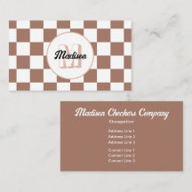 Chequered squares mocha brown white retro Monogram