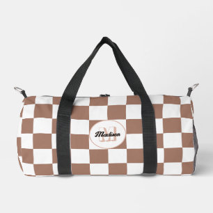 Chequered squares mocha brown white retro Monogram Duffle Bag