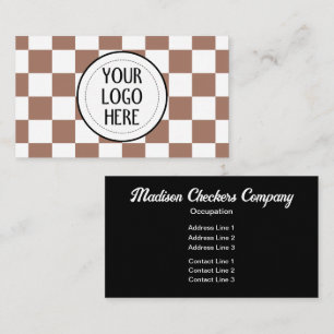 Chequered squares Mocha white retro Company Logo Business Card