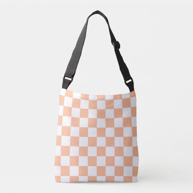 Chequered squares peach and white geometric retro crossbody bag (Front)