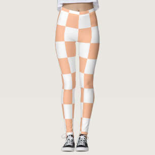 Chequered squares peach and white geometric retro leggings