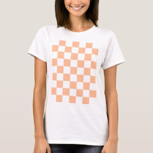 Chequered squares Peach and White geometric retro T-Shirt