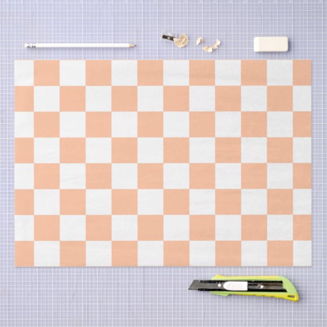 Chequered squares peach and white geometric retro tissue paper (Craft)