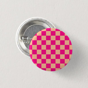 Chequered squares peach hot pink geometric retro 3 cm round badge