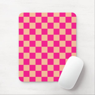 Chequered squares peach hot pink geometric retro mouse pad