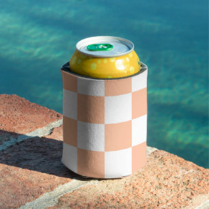 Chequered squares peach orange white geometric can cooler