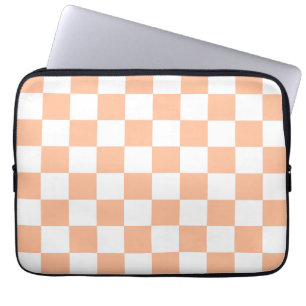 Chequered squares peach orange white geometric laptop sleeve