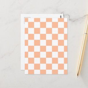 Chequered squares peach orange white geometric postcard