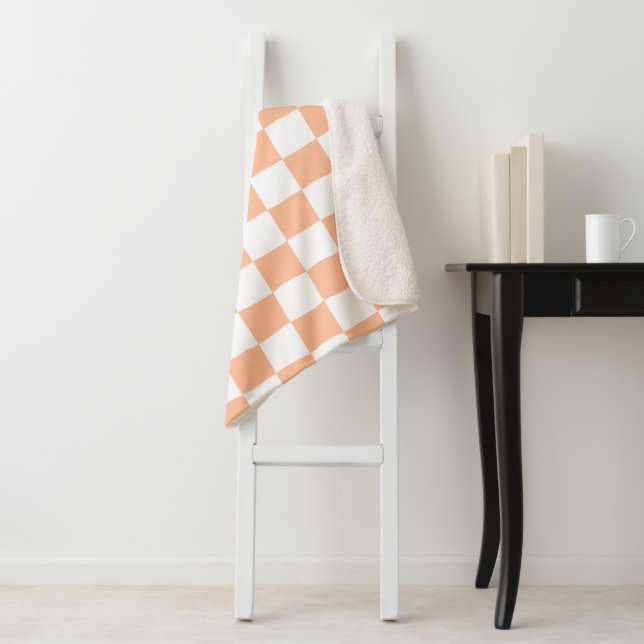 Chequered squares peach orange white geometric sherpa blanket (In Situ)
