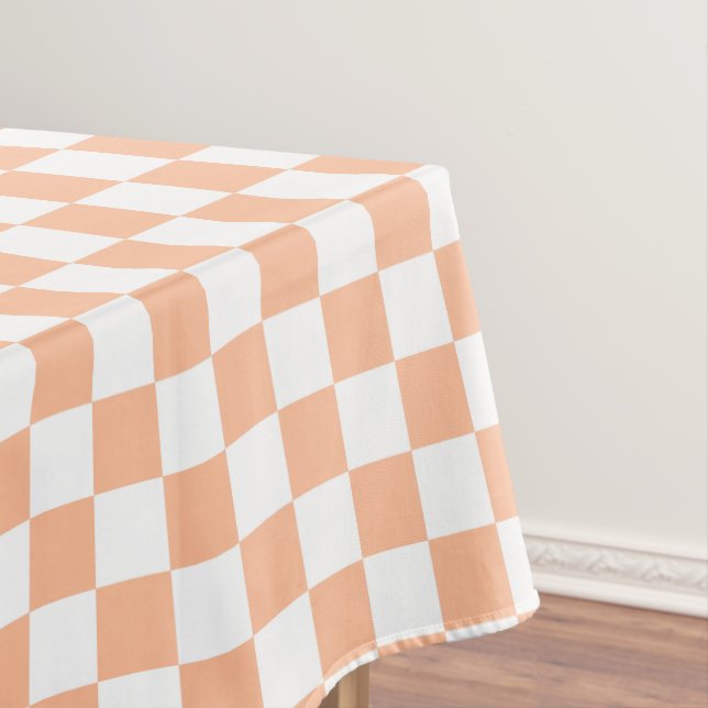Chequered squares peach orange white geometric tablecloth (In Situ)