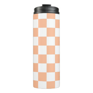 Chequered squares peach orange white geometric thermal tumbler
