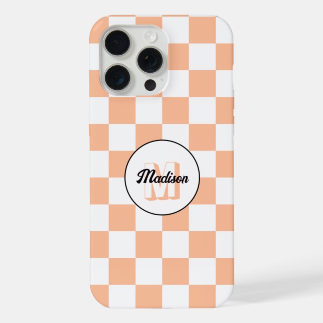 Chequered squares peach white retro Monogram iPhone Case (Back)