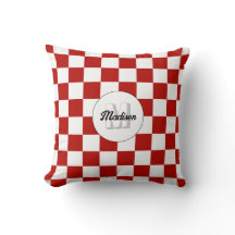 Chequered squares Red and White retro Monogram