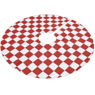 Chequered squares red white geometric retro brushed polyester tree skirt
