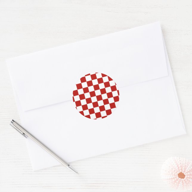 Chequered squares red white geometric retro classic round sticker (Envelope)