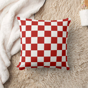 Chequered squares red white geometric retro cushion