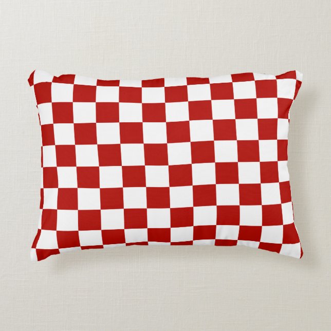 Chequered squares red white geometric retro decorative cushion (Front)
