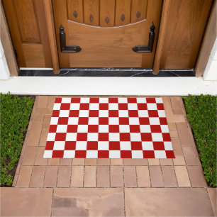 Chequered squares red white geometric retro doormat