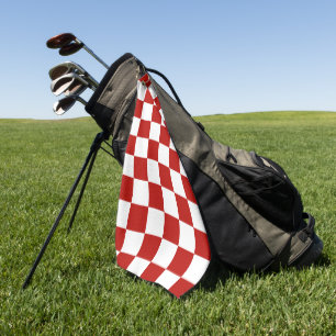 Chequered squares red white geometric retro golf towel