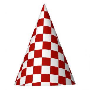 Chequered squares red white geometric retro party hat