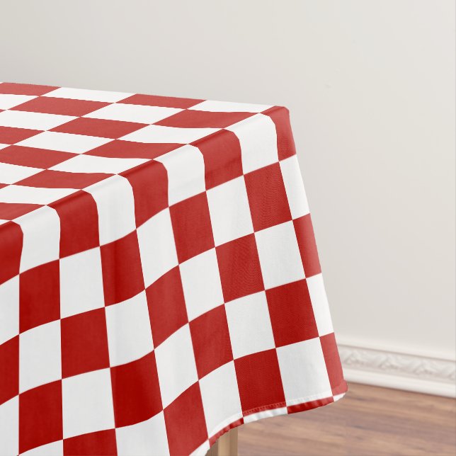 Chequered squares red white geometric retro tablecloth (In Situ)