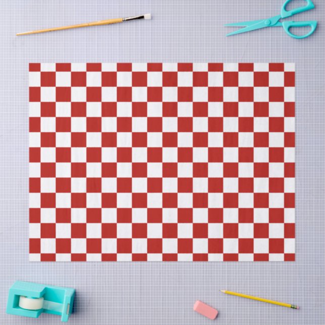 Chequered squares red white geometric retro tissue paper (Craft)