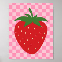Chequered Strawberry Retro Fruit Pink And Red