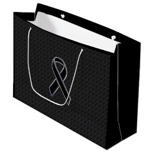 Chequered Style Black Ribbon Awareness Large Gift Bag