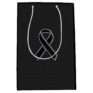 Chequered Style Black Ribbon Awareness Medium Gift Bag