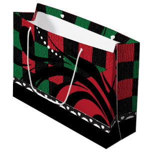 Chequered Swirl Design Black, Red and Green Large Gift Bag