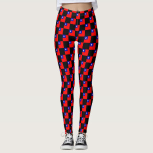Chequered Taiwan Flag Pattern Leggings